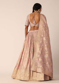 Pink Banarasi Silk Lehenga Set With Sequin Work