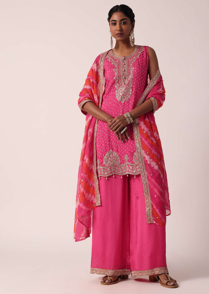 Pink Bandhani Print Palazzo Set