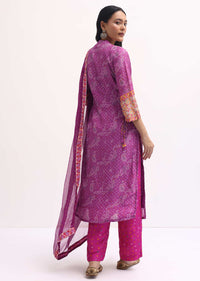 Pink Bandhani Printed Silk Kurta Set With Dupatta