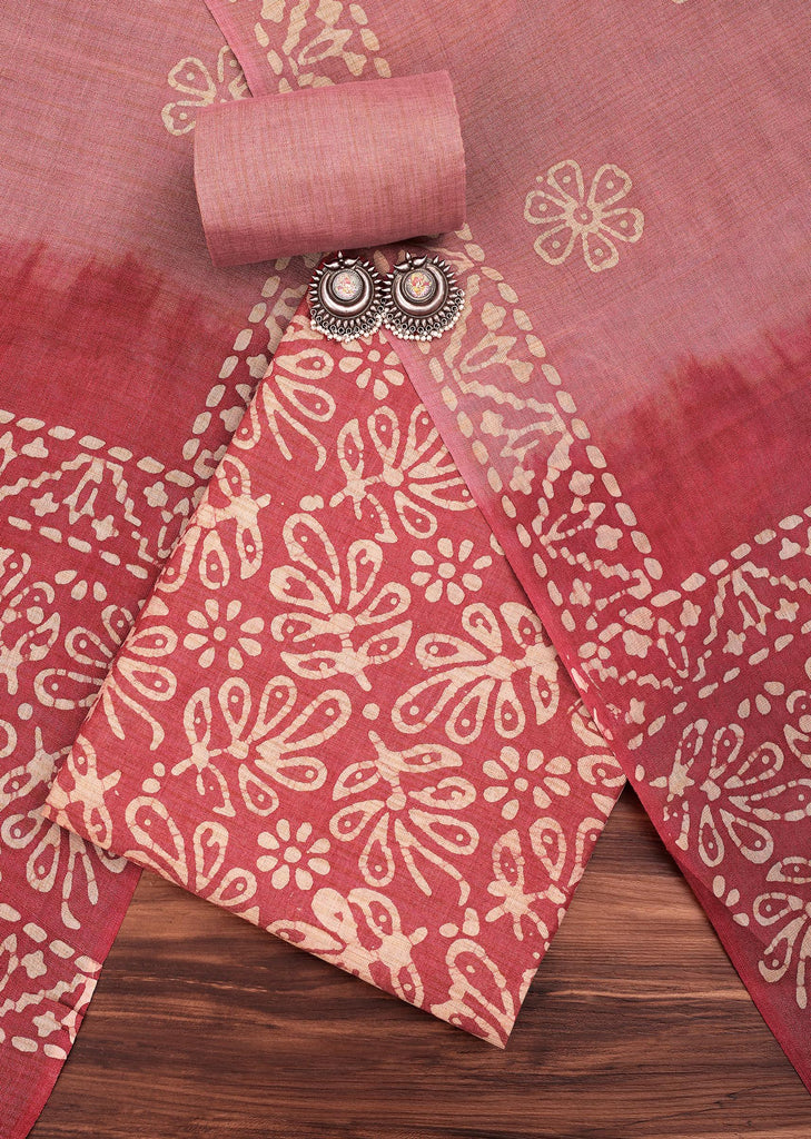 Pink Batik Printed Unstitched Salwar Suit