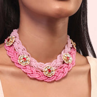 Pink Bead Plaited Necklace