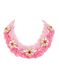 Pink Bead Plaited Necklace