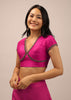 Pink Blouse In Raw Silk With Cut Dana Work And V Neckline