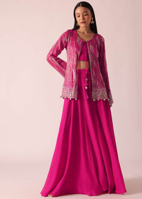 Pink Brocade Jacket And Palazzo Set