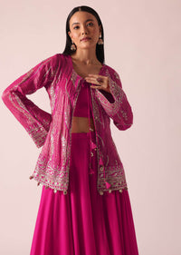 Pink Brocade Jacket And Palazzo Set