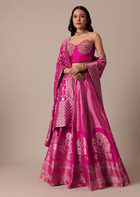 Pink Brocade Lehenga Set With Hand Embroidery