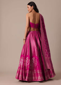 Pink Brocade Lehenga Set With Hand Embroidery