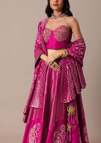 Pink Brocade Lehenga Set With Hand Embroidery