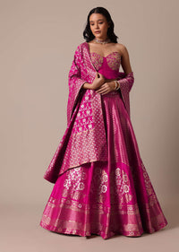 Pink Brocade Lehenga Set With Hand Embroidery