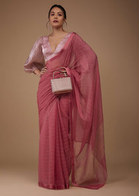 Valentine Red Chiffon Saree With Swarovski Stone Embellishments And Satin Border