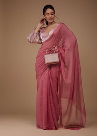 Valentine Red Chiffon Saree With Swarovski Stone Embellishments And Satin Border