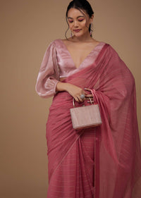 Valentine Red Chiffon Saree With Swarovski Stone Embellishments And Satin Border