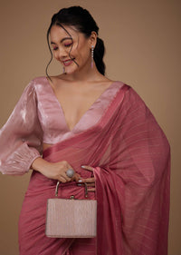 Valentine Red Chiffon Saree With Swarovski Stone Embellishments And Satin Border