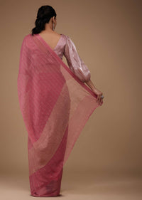 Valentine Red Chiffon Saree With Swarovski Stone Embellishments And Satin Border
