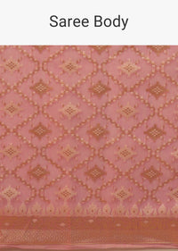 Petal Pink Carnation Saree In Pure Handloom Cotton And Banarasi Chanderi