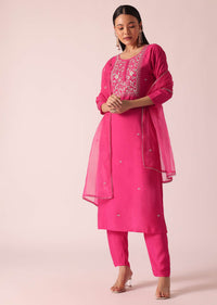 Pink Chanderi Embroidered Kurta Set