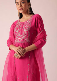 Pink Chanderi Embroidered Kurta Set