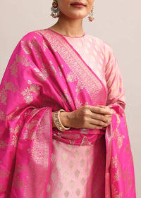 Pink Chanderi Banarasi Woven Kurta Set With Dupatta