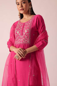 Pink Chanderi Embroidered Kurta Set