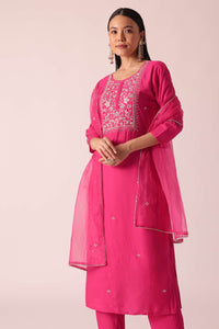 Pink Chanderi Embroidered Kurta Set