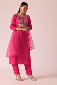 Pink Chanderi Embroidered Kurta Set