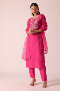 Pink Chanderi Embroidered Kurta Set