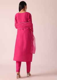 Pink Chanderi Embroidered Kurta Set
