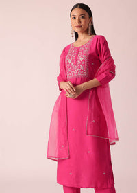 Pink Chanderi Embroidered Kurta Set