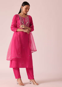 Pink Chanderi Embroidered Kurta Set