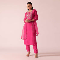 Pink Chanderi Embroidered Kurta Set