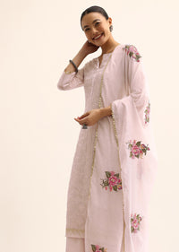 Pink Chanderi Kurta Palazzo Set Stitched Dress Material