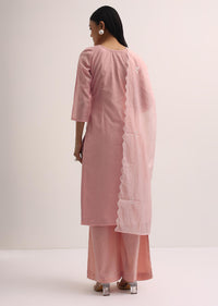 Pink Chanderi Palazzo Set With Patchwork Kurta Stitched Dress Material