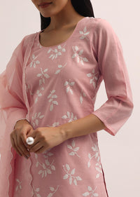 Pink Chanderi Palazzo Set With Patchwork Kurta Stitched Dress Material