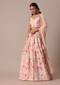 Pink Chanderi Printed Lehenga Set