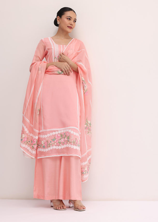 Pink Chanderi Silk Palazzo Set