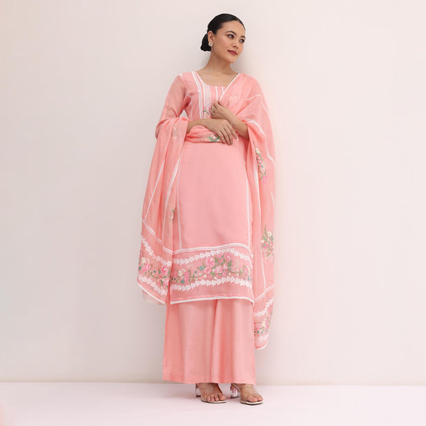 Pink Chanderi Silk Palazzo Set