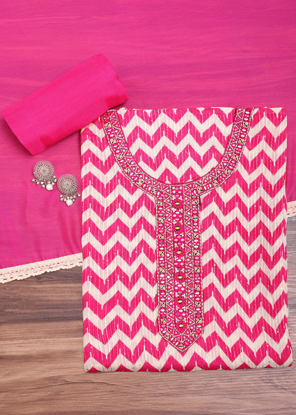 Pink Chevron Printed Georgette Dress Material
