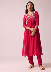 Pink Chiffon Anarkali And Pant Set