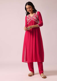 Pink Chiffon Anarkali And Pant Set