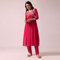 Pink Chiffon Anarkali And Pant Set