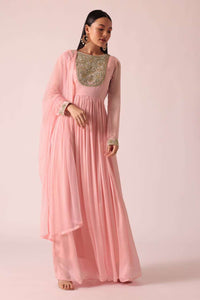 Pink Chiffon Anarkali And Dupatta With Mirror Work