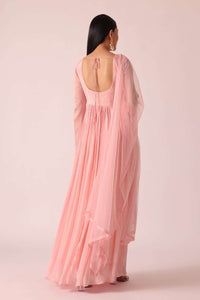 Pink Chiffon Anarkali And Dupatta With Mirror Work