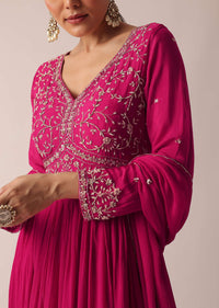Pink Chiffon Anarkali Set With Sequin Embellishments