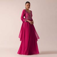 Pink Chiffon Anarkali Set With Sequin Embellishments