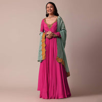 Pink Chiffon Anarkali With Dupatta