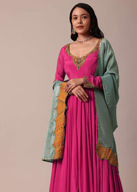 Pink Chiffon Anarkali With Dupatta