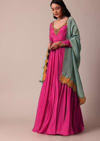 Pink Chiffon Anarkali With Dupatta