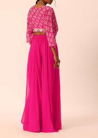 Pink Chiffon Fusion Palazzo Set With Mirror Work