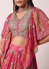 Pink Chiffon Lehenga Set With Gota Work