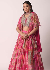 Pink Chiffon Lehenga Set With Gota Work